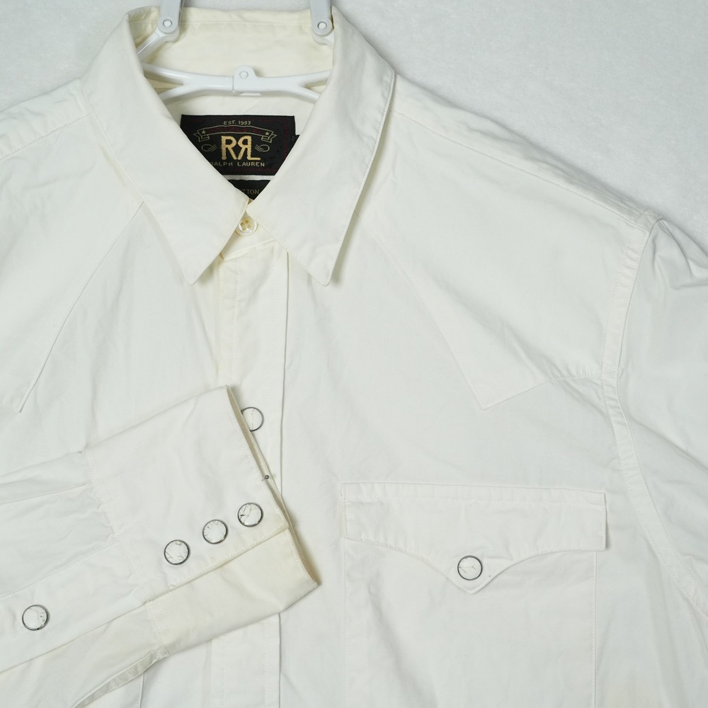 RRL Ralph Lauren Mens Slim Fit White Poplin Western Pearl Snap Shirt Small